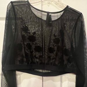 NWT Black TORRID Appliqué MESH under it all crop top.Sz 2